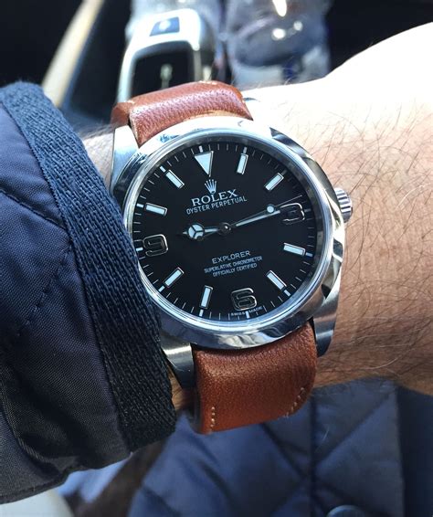 rolex explorer 1 39mm leather strap|rolex explorer on nato strap.